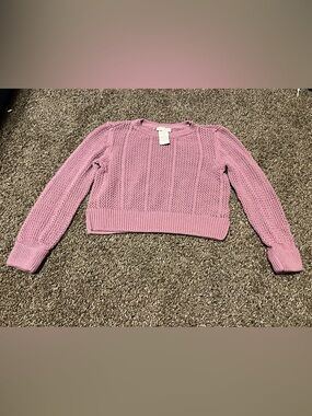 Pink Knit Crewneck Crop Sweater - Girls’ 7/8